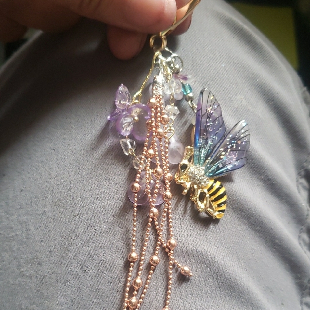 Elegant Gold and Purple Bee Pendant Bag Charm - Picture 3 of 3
